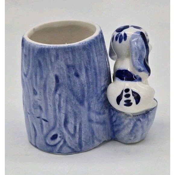 Vintage Delft Blue White Porcelain Puppy Dog Figure Toothpick Holder Handpainted - Picture 4 of 8